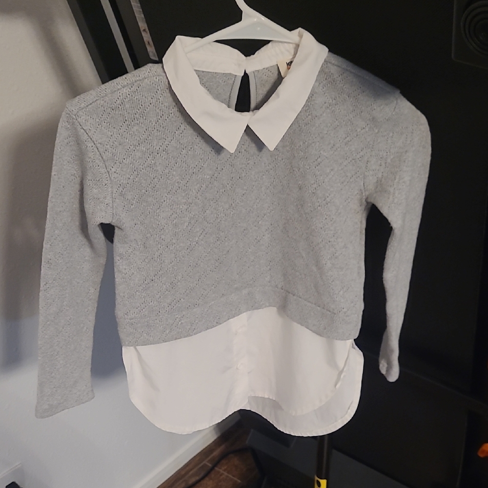 Gray and White Kids Long Sleeve Shirt